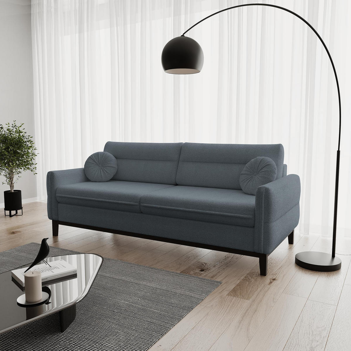 SITZGARNITUR Belweder, zwei Sofas+Sessel, Grau, Bouclé - Wengefarben/Grau, Holz/Textil (268/95/94cm) - Beautysofa