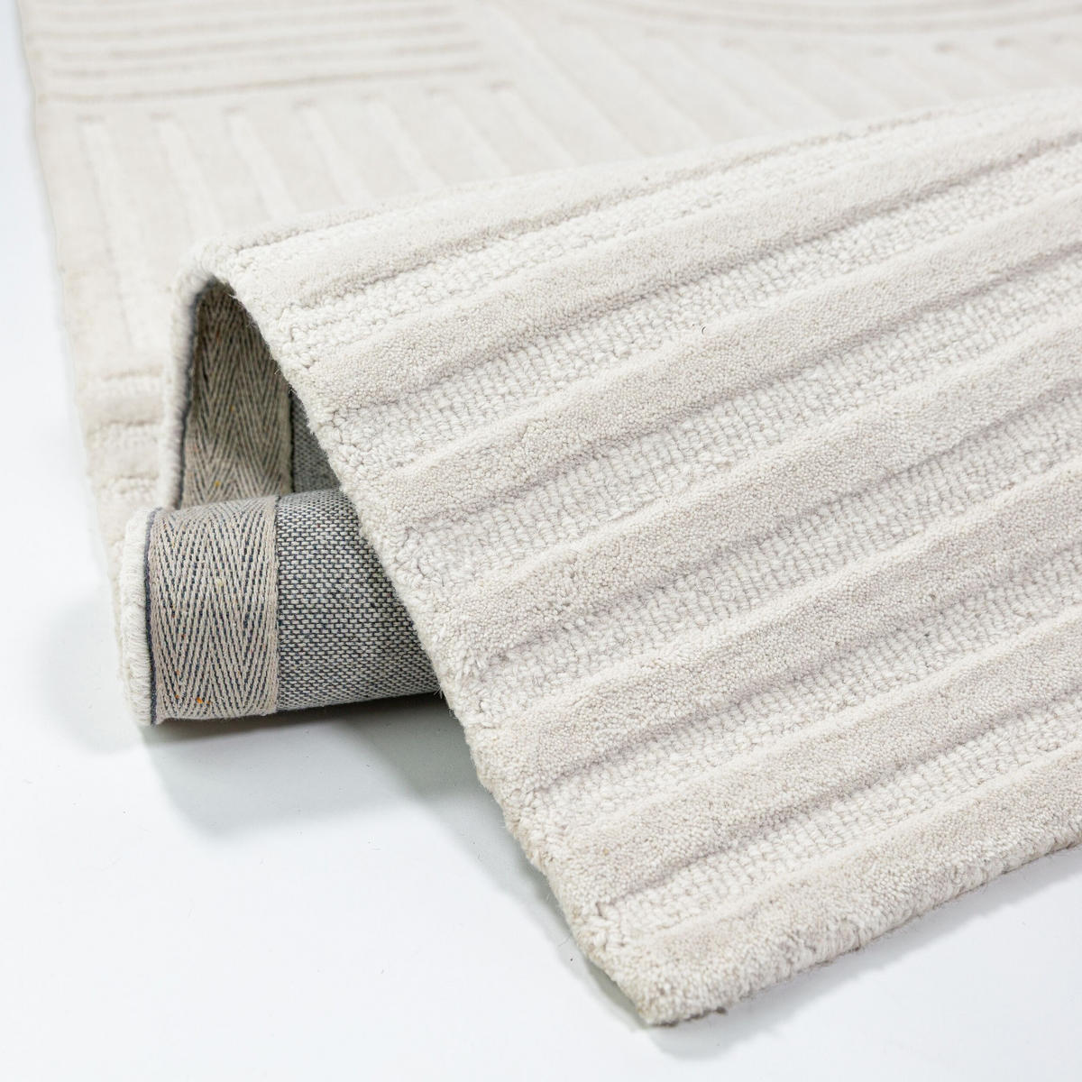TEPPICH aus Wolle LEVEN in Elfenbein, geometrisch, Ø 160 cm - Champagner, Textil (160/160cm) - KADIMA DESIGN