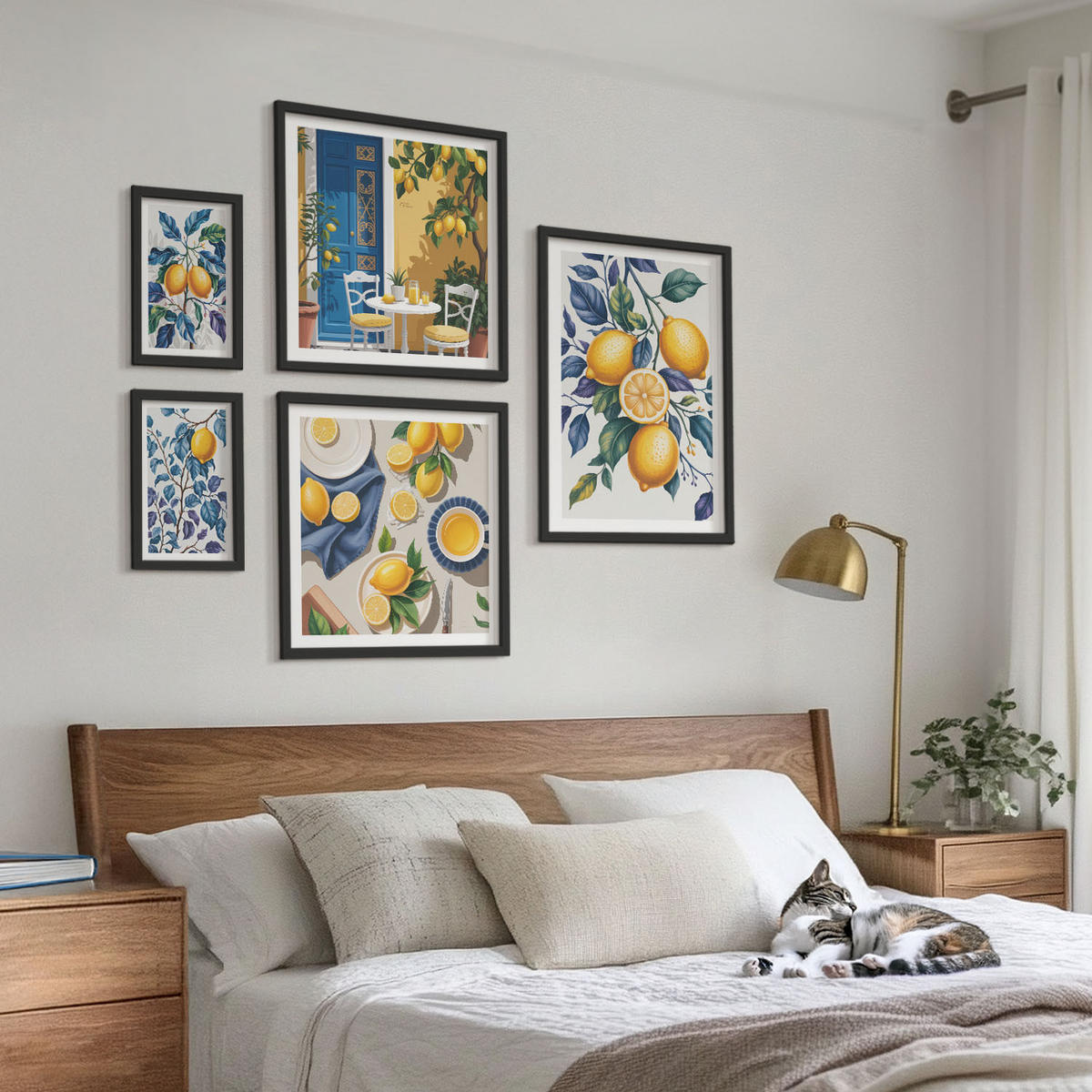 BILDER SET 5er Set - 50x50 cm & 20x30 cm & 40x60 cm Schwarzer Rahmen - Grüne Oliven, Eukalyptus - Schwarz, Kunststoff (40/60cm) - TULUP