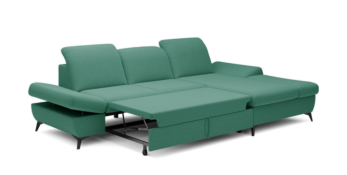 ECKSOFA FELICE R-S Grün Geflochtener Stoff mit Schlaffunktion - Grün, Holz (284/166cm) - MASSENO