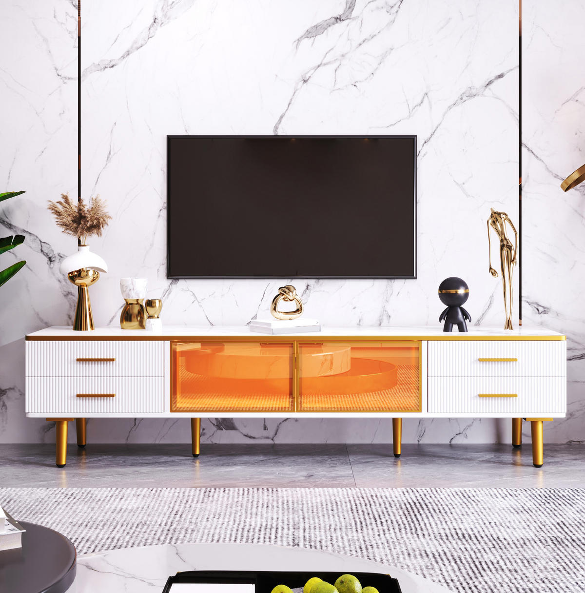 TV-ELEMENT mit 4 Schubladen und LED 170 x 37 x 47,5 cm Weiß - Weiß, Holzwerkstoff (37/47.5/170cm) - Beauniv