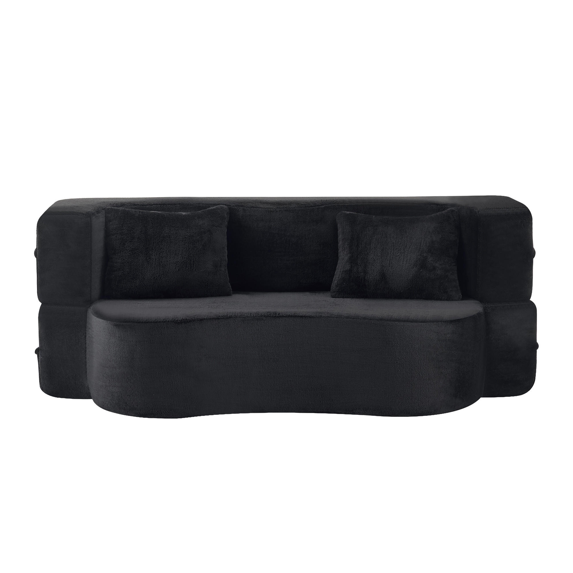 2-SITZER SCHLAFSOFA Mikrofaser Schwarz mit Klappfunktion und 2 Kissen - Schwarz, Textil (180/70/110cm) - WISHDOR