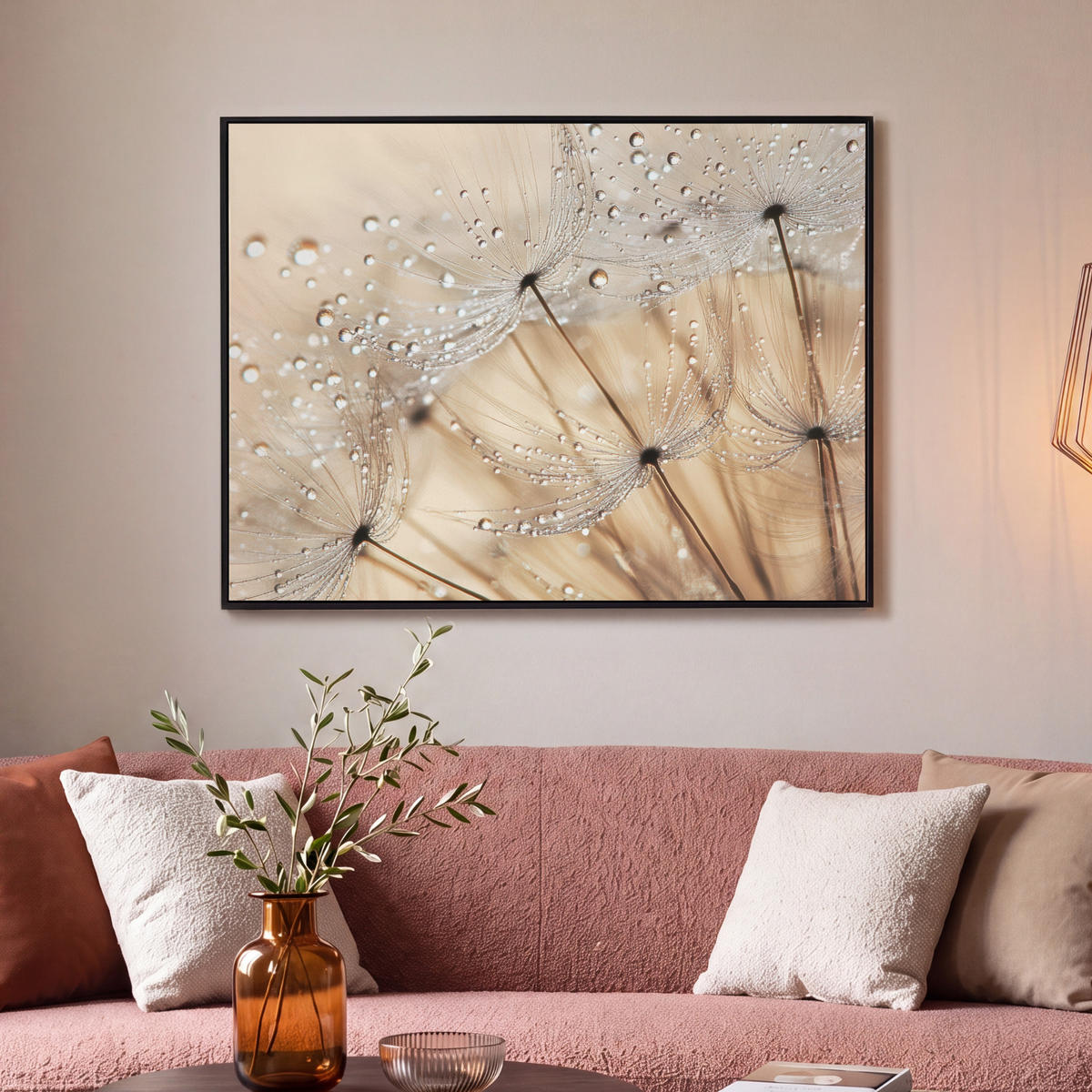 LEINWAND Bilder mit Rahmen - Löwenzahn - Abstrakt - Natur - Beige - 100x70 - Braun, Textil (100/70cm) - MuchoWow