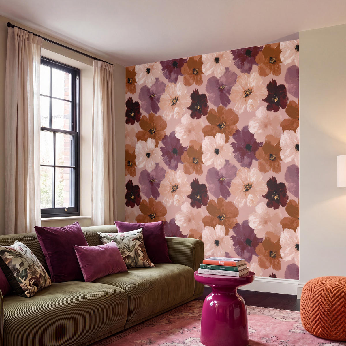 TAPETE - Blumen - Abstrakt - Erdtöne - 220x200 cm - Multicolor, Papier (220/200cm) - OnlyWow