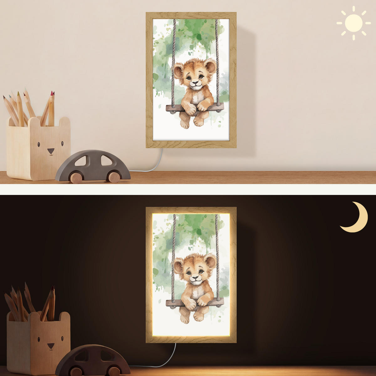 WANDLEUCHTE Löwe - Tier - Kinder - Dschungel 20x30 cm - Weiß, Holzwerkstoff (20/30/8cm) - OnlyWow
