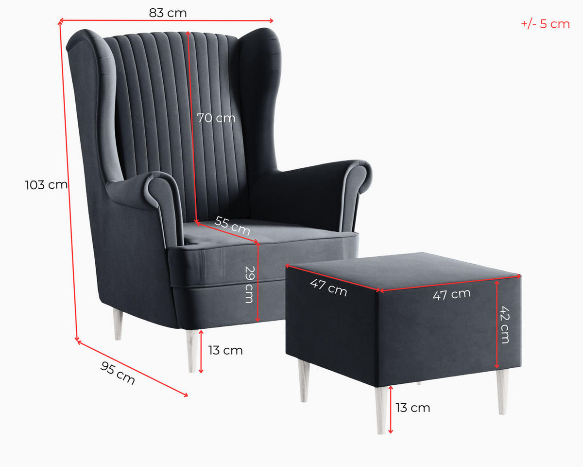 OHRENSESSEL - Sessel Comfy mit Hocker - Grün - Grün, Holzwerkstoff (83/103/95cm) - Möblo