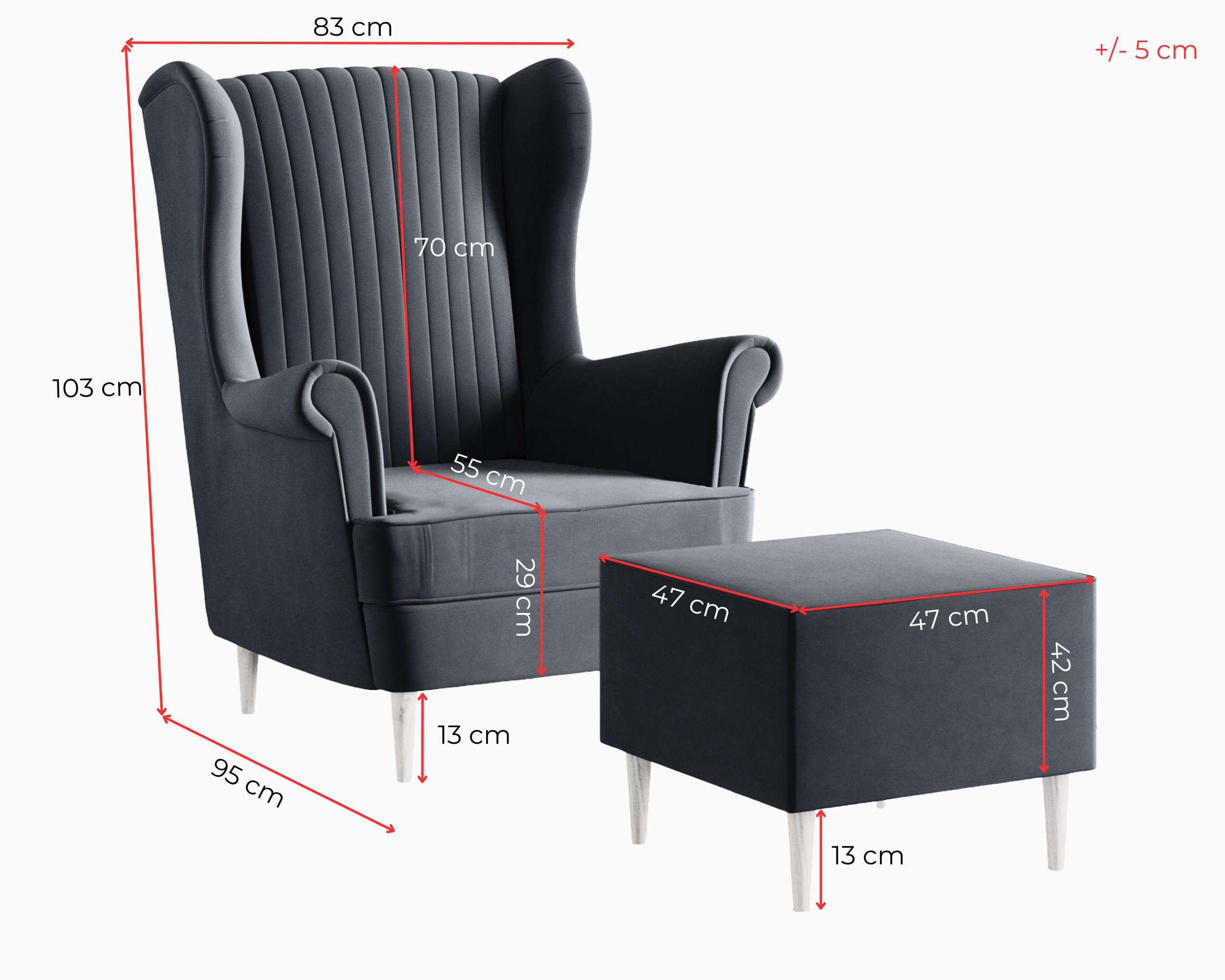 Thumbnail - Möblo Ohrensessel, Blau, Holzwerkstoff, 1-Sitzer, 83x103x95 cm, Wohnzimmer, Sessel, Ohrensessel