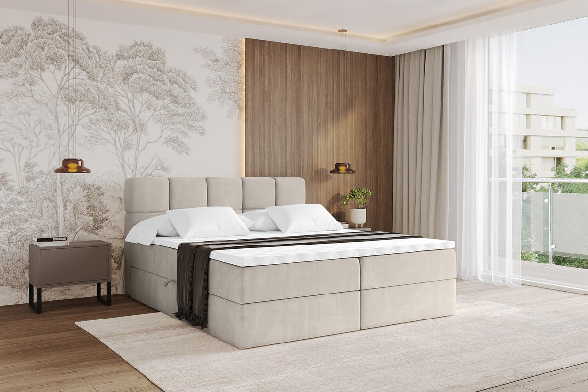 BOXBETT mit Matratze H4 - FAMA - 140x200 cm Beige Casablanca - Beige, Holzwerkstoff (140/200cm) - ALTDECOR