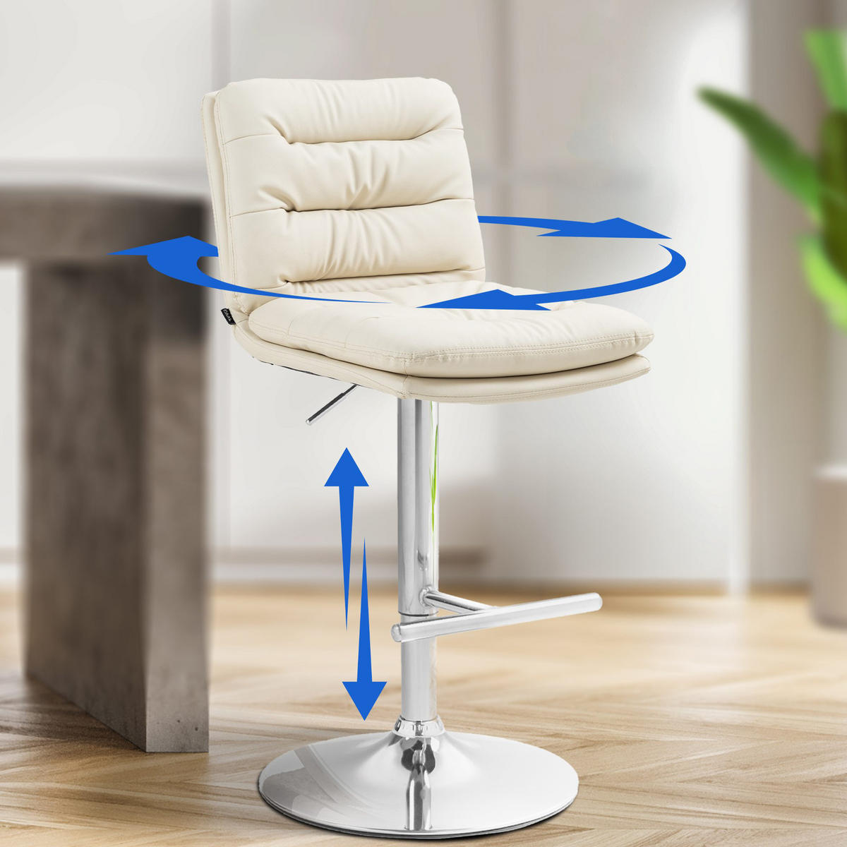 BARHOCKER 2er Set Diamant Kunstleder chrom creme - Chromfarben/Naturfarben, Kunststoff/Metall (42/116/56cm) - TPFLiving