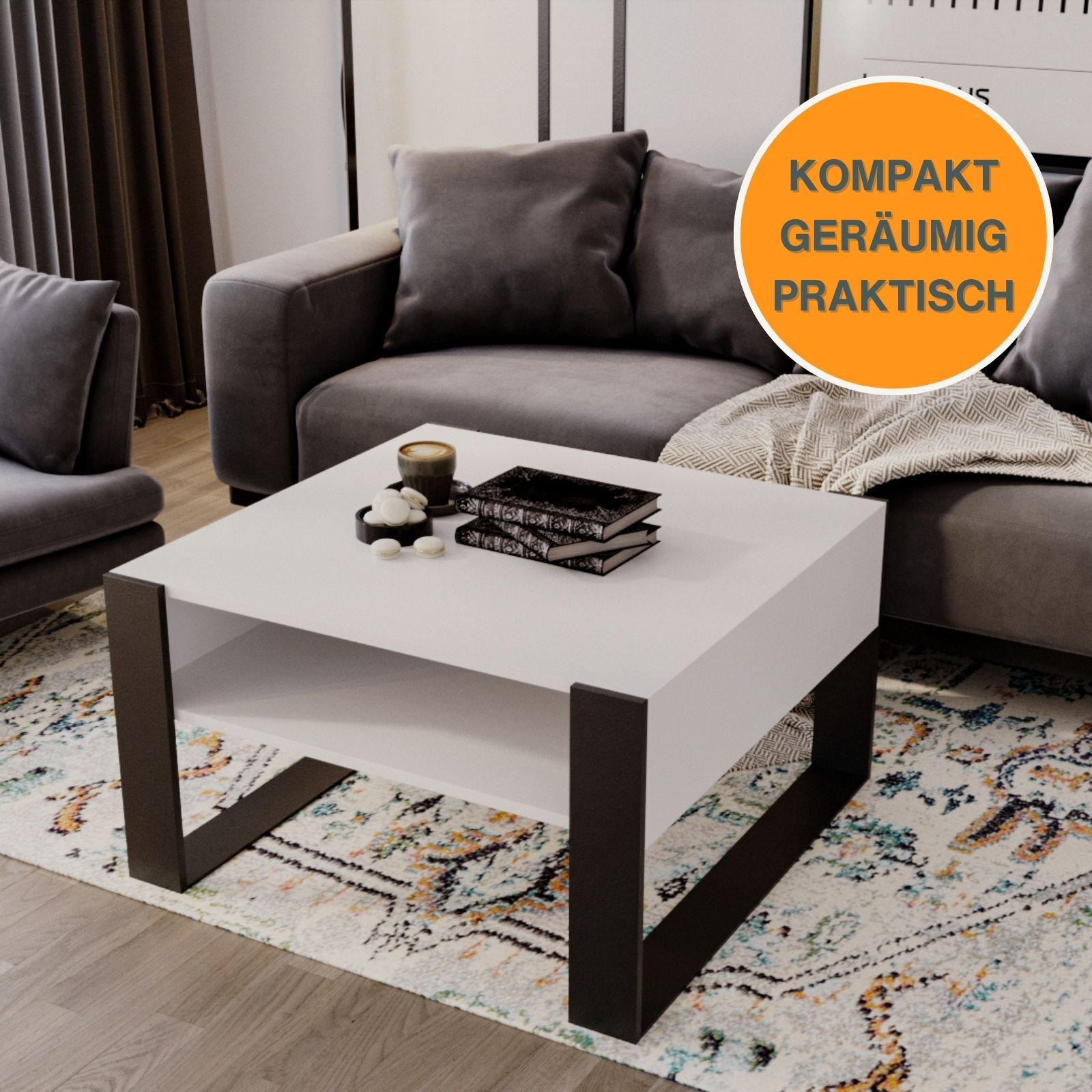 COUCHTISCH Karo_71.5 68/45/71,5 - Schwarz/Weiß, Holzwerkstoff (72/68/45cm) - RAUMHIRSCH FURNITURE