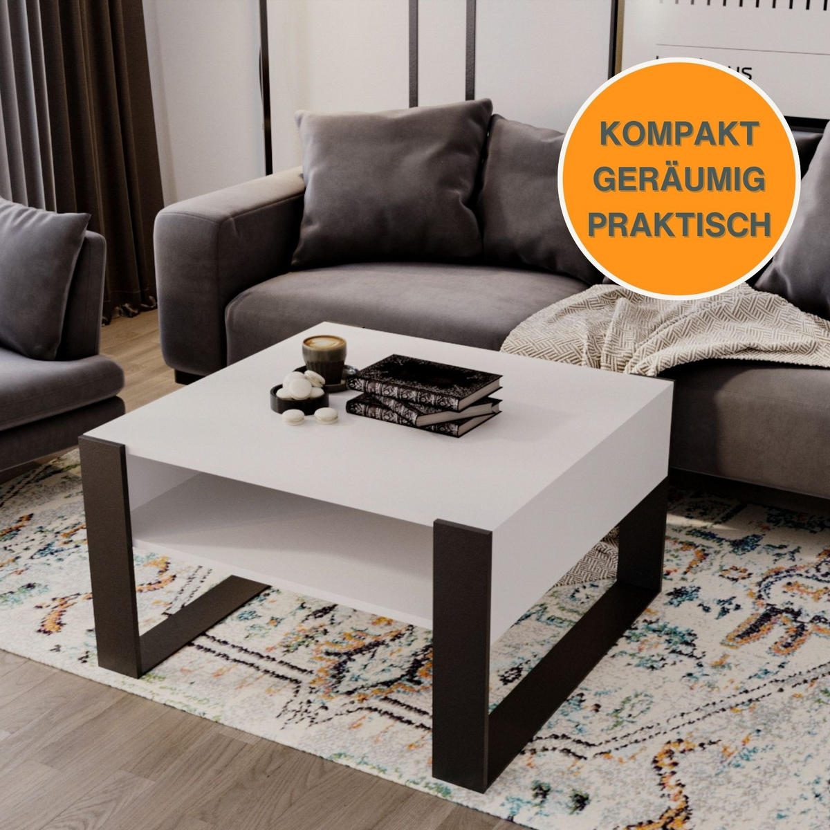 COUCHTISCH Holzwerkstoff rechteckig stabil Weiß 45/71.5/68cm - Schwarz/Weiß, Holzwerkstoff (68/71.5/45cm) - CraftPAK