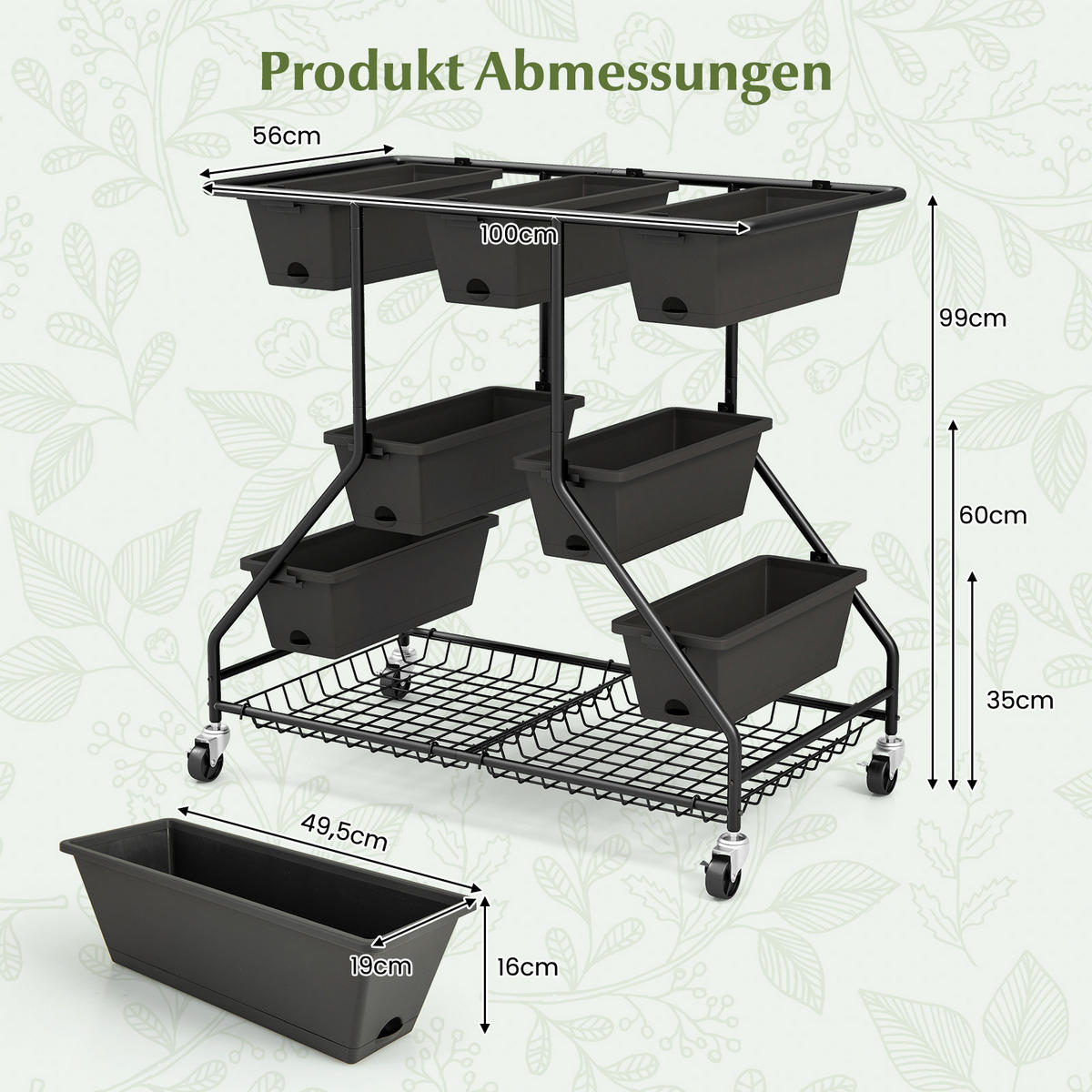 BLUMENREGAL Schwarz - Schwarz, Metall (56/99/100cm) - COSTWAY