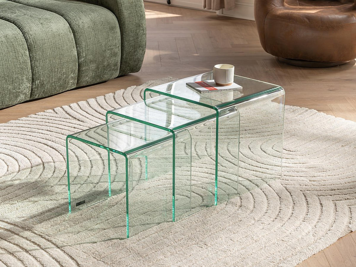 BEISTELLTISCH 3er-Set - gebogenes Glas - MINKA - Transparent, Glas (42/42/42cm) - Vente-Unique
