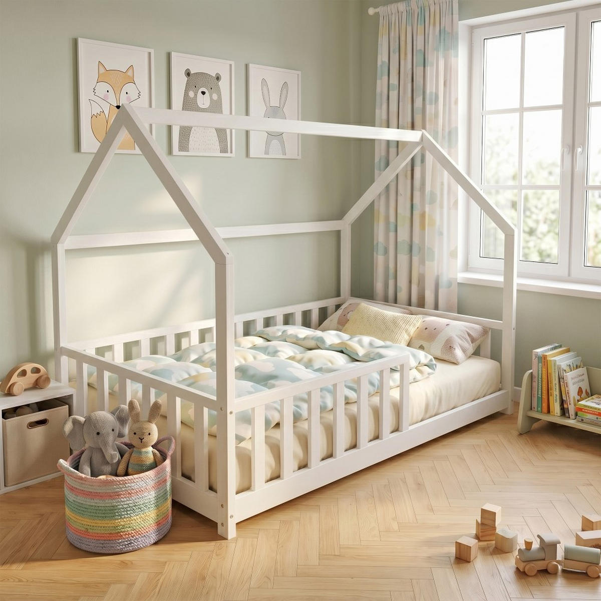 HAUSBETT KIWI mit Lattenrost / Hausbett 90x200 - Weiß - Weiß, Holz (90/200cm) - Weber Industries