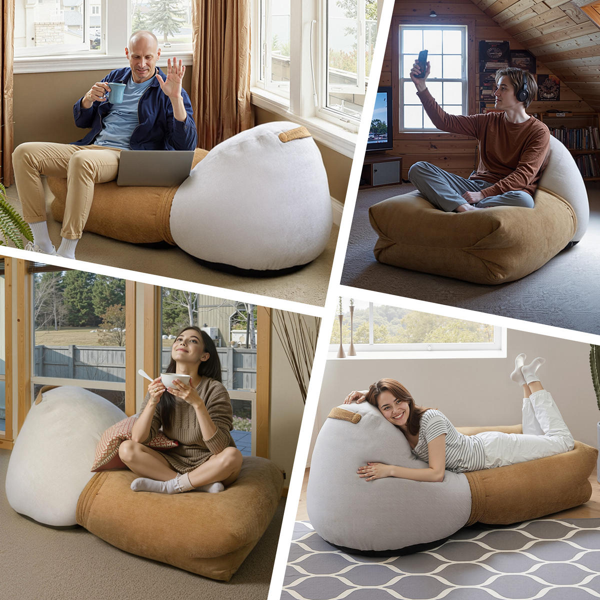 SITZSACK Beige Weiß 130cm - Gelb/Beige, Textil (130/60/80cm) - Vercart