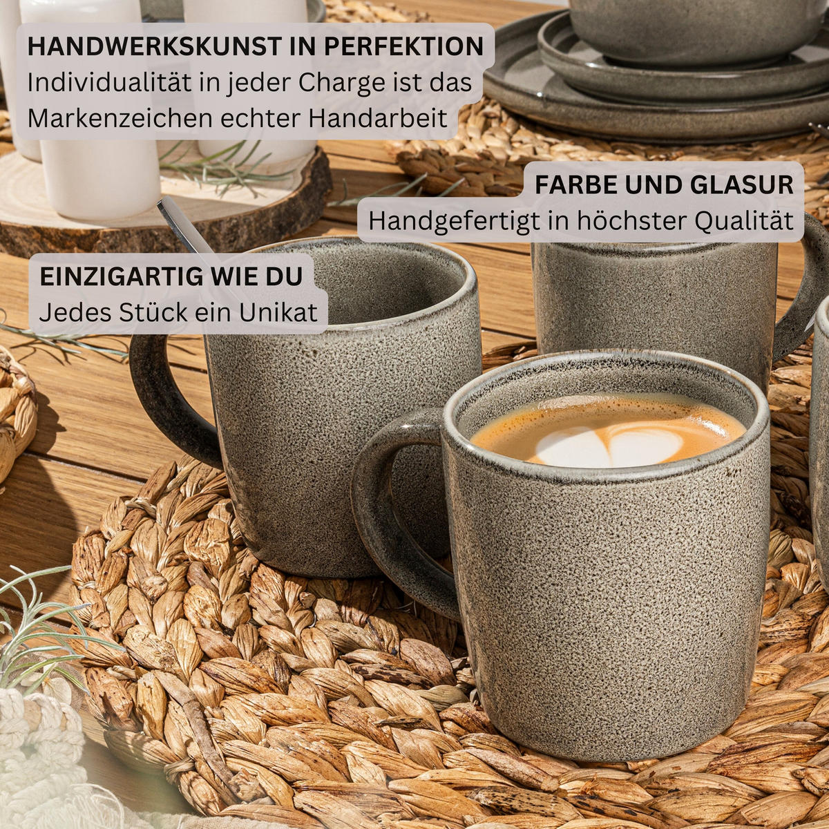 KAFFEEBECHER SET KAIRO CLAY - 4 teilig aus Steingut - Grau, Keramik (0.4L) - Sänger