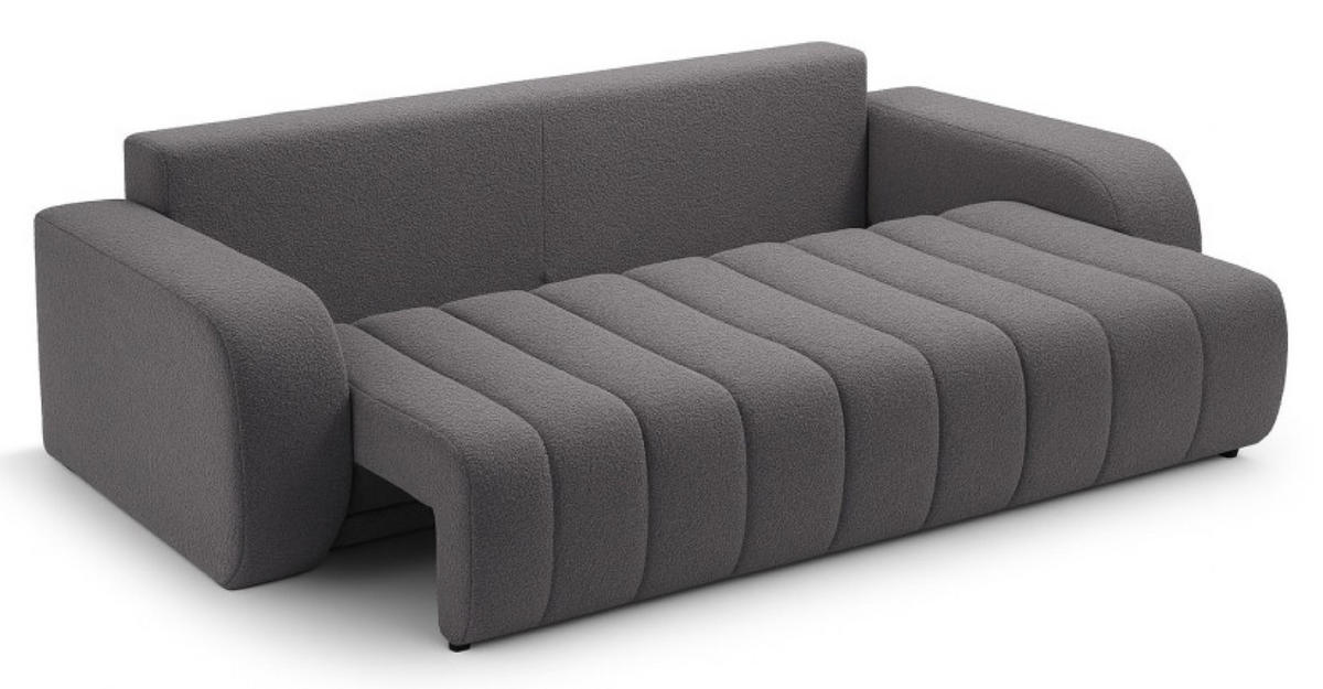 SOFA Grau ALOO Ausziehbar Mit Dekokissen Bezogen Mit Bouclé-Stoff - Grau, Textil (248/88/105cm) - Sepro Meble