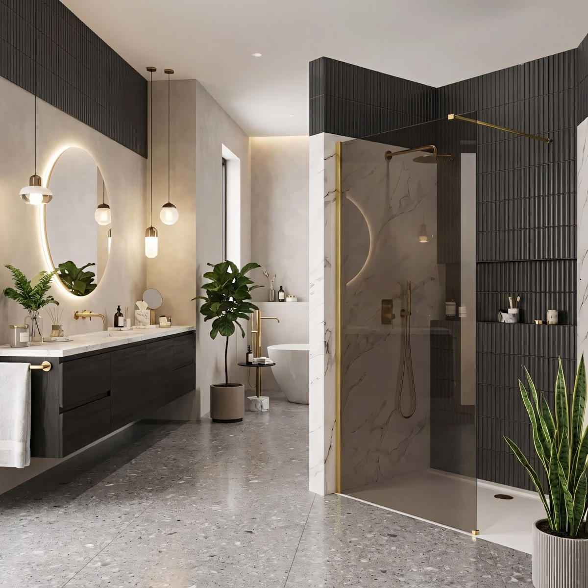 DUSCHWAND Rea Flexi Brown / Gold 90 - Goldfarben, Glas (120/90/195cm) - REA