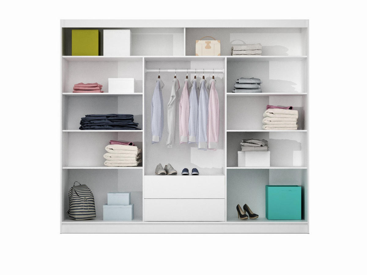 SCHWEBETÜRENSCHRANK KENNEN 250/215/61 cm 3-türig mit Spiegel Weiß - Weiß, Holzwerkstoff (250/215/61cm) - MASSENO