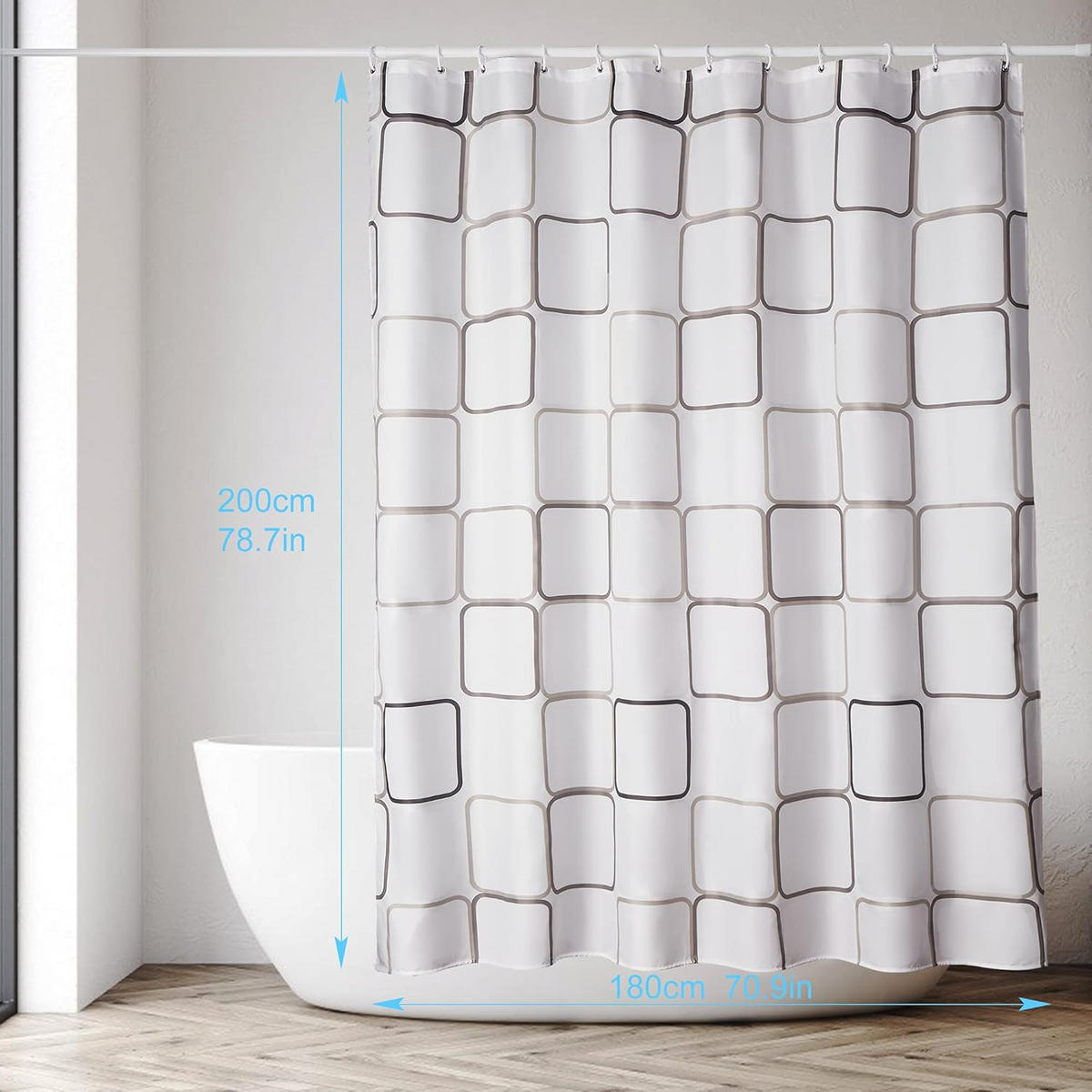 DUSCHVORHANG 180 x 200 cm Polyester halbdurchsichtig schnell trocknend wasserdicht maschinenwaschbar Badezimmer - Weiß, Kunststoff (180/0.2cm) - MCBOSON