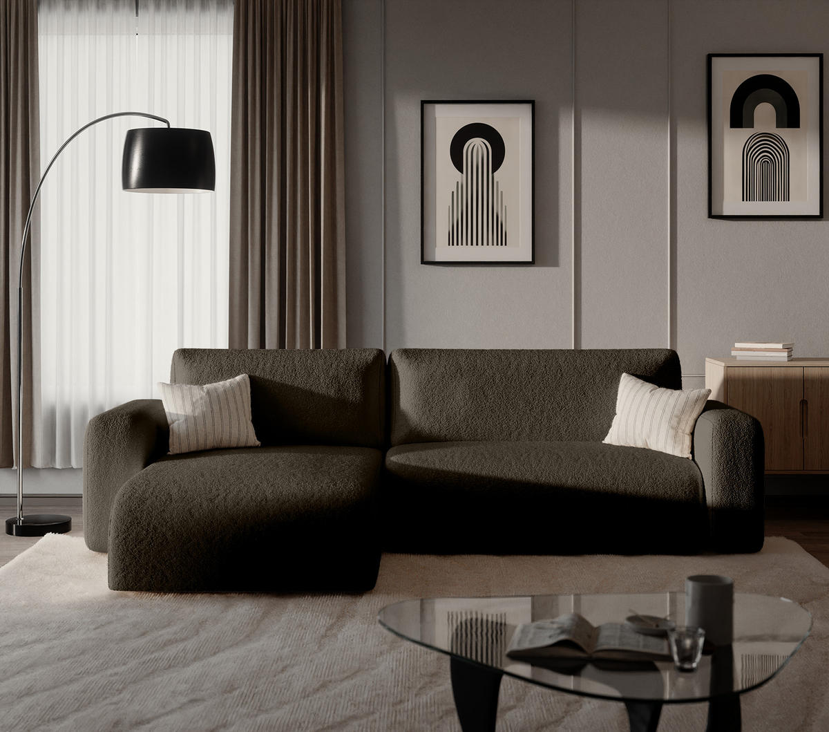 ECKSOFA TALW L mit Schlaffunktion, Dunkelbraun - Dunkelbraun, Textil (294/185cm) - Fedve