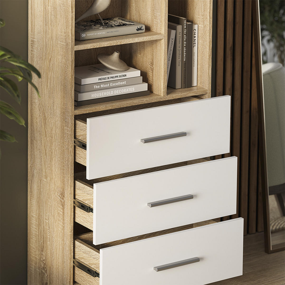 UNIVERSALSCHRANK Tomy, Sonoma/Weiß, 60 x 120 cm mit 3 Schubladen - Weiß/Sonoma Eiche, Holzwerkstoff (60/120/31.6cm) - Vicco