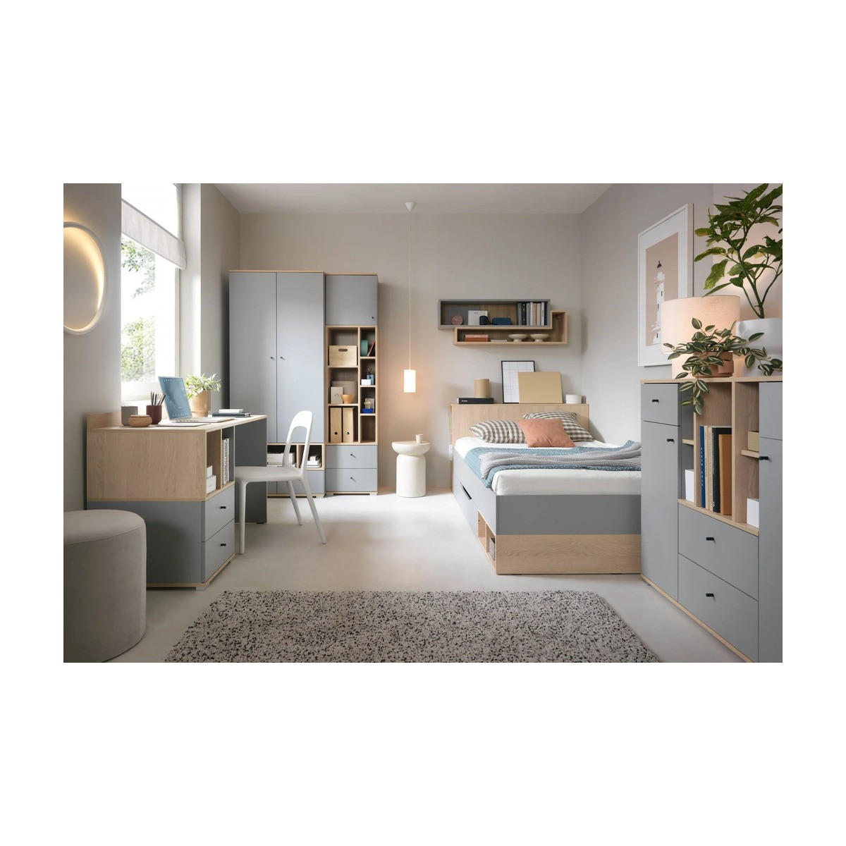 SCHLAFZIMMER Set 6-tlg. – ORO SYSTEM – Grau / Sonoma Eiche - Grau, Holzwerkstoff (80/195/50cm) - hi-markt