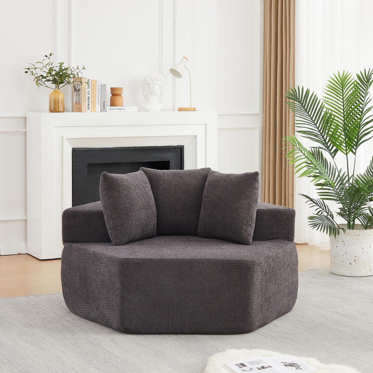 SESSEL DE-34513 sechseckig mit 3 Kissen Grau - Grau, Textil (122/76/138cm) - ComfortXL
