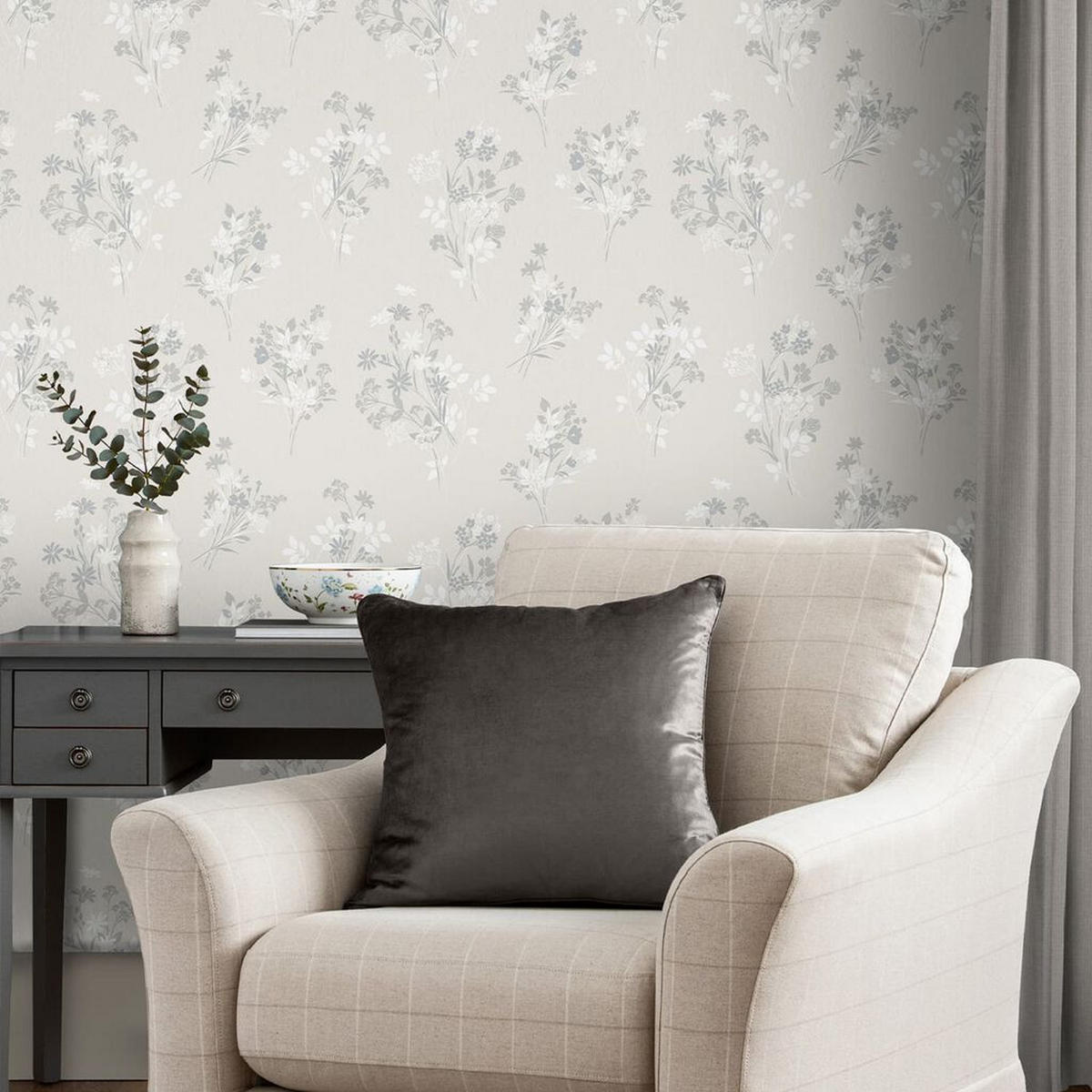 VLIESTAPETE Igerna Natur | Beige Grau | Blumen | 10mx52cm - Beige, Papier/Kunststoff (52/1000cm) - Graham & Brown