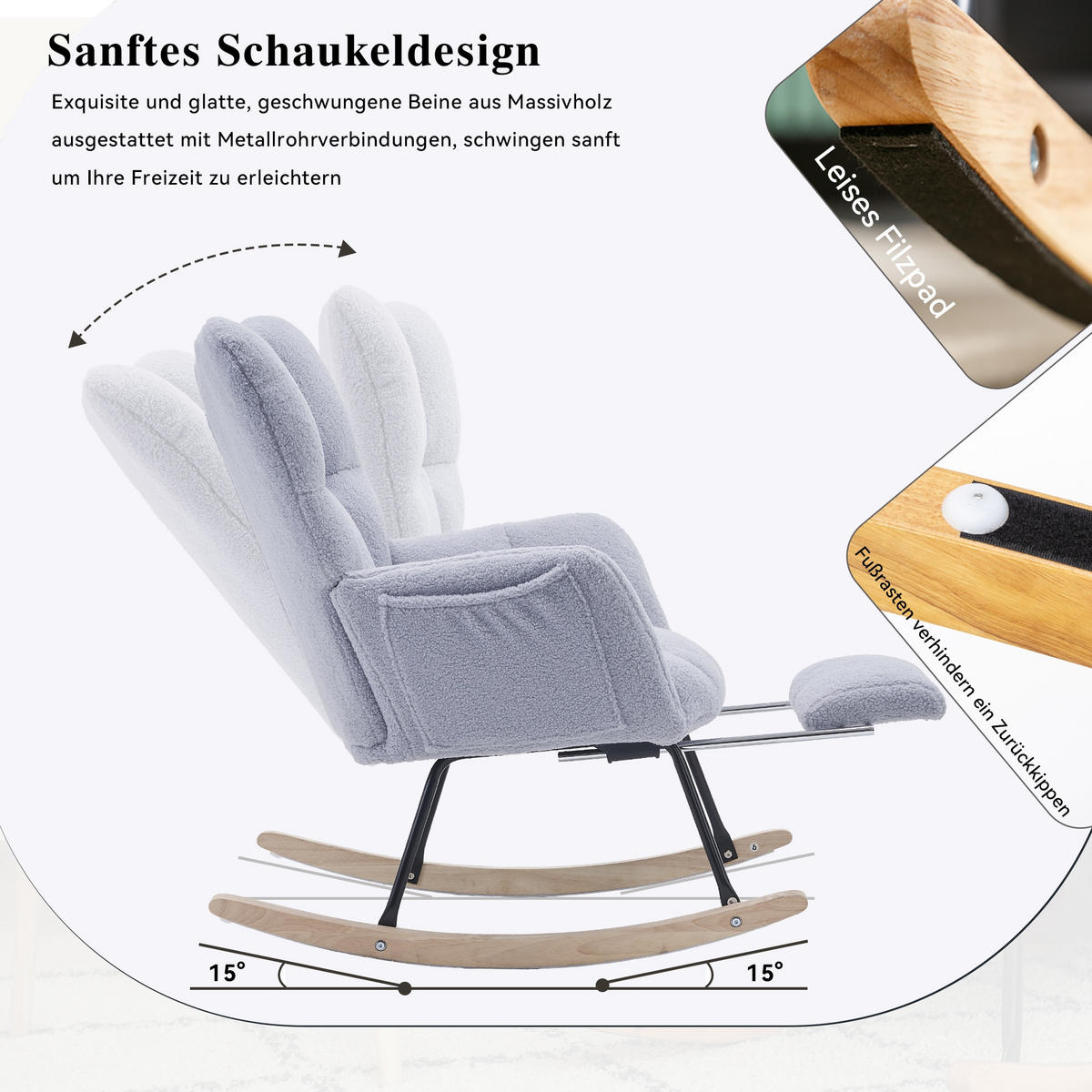 SCHAUKELSTUHL 98/70/98.5 cm Grau mit Einziehbare Fußstütze - Grau, Textil (98/98.5/80cm) - Oxeza