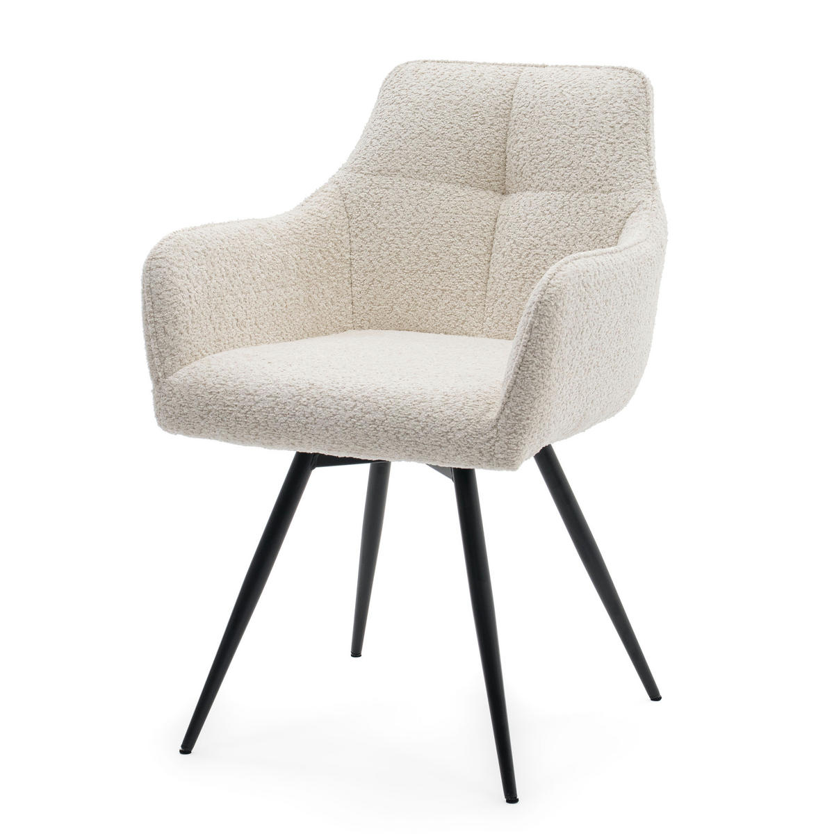 STUHL QUATTRO drehbar gepolsterter mit Steppung - creme - Boucle - Creme/Schwarz, Textil/Metall (58/86/60cm) - NEW HOME