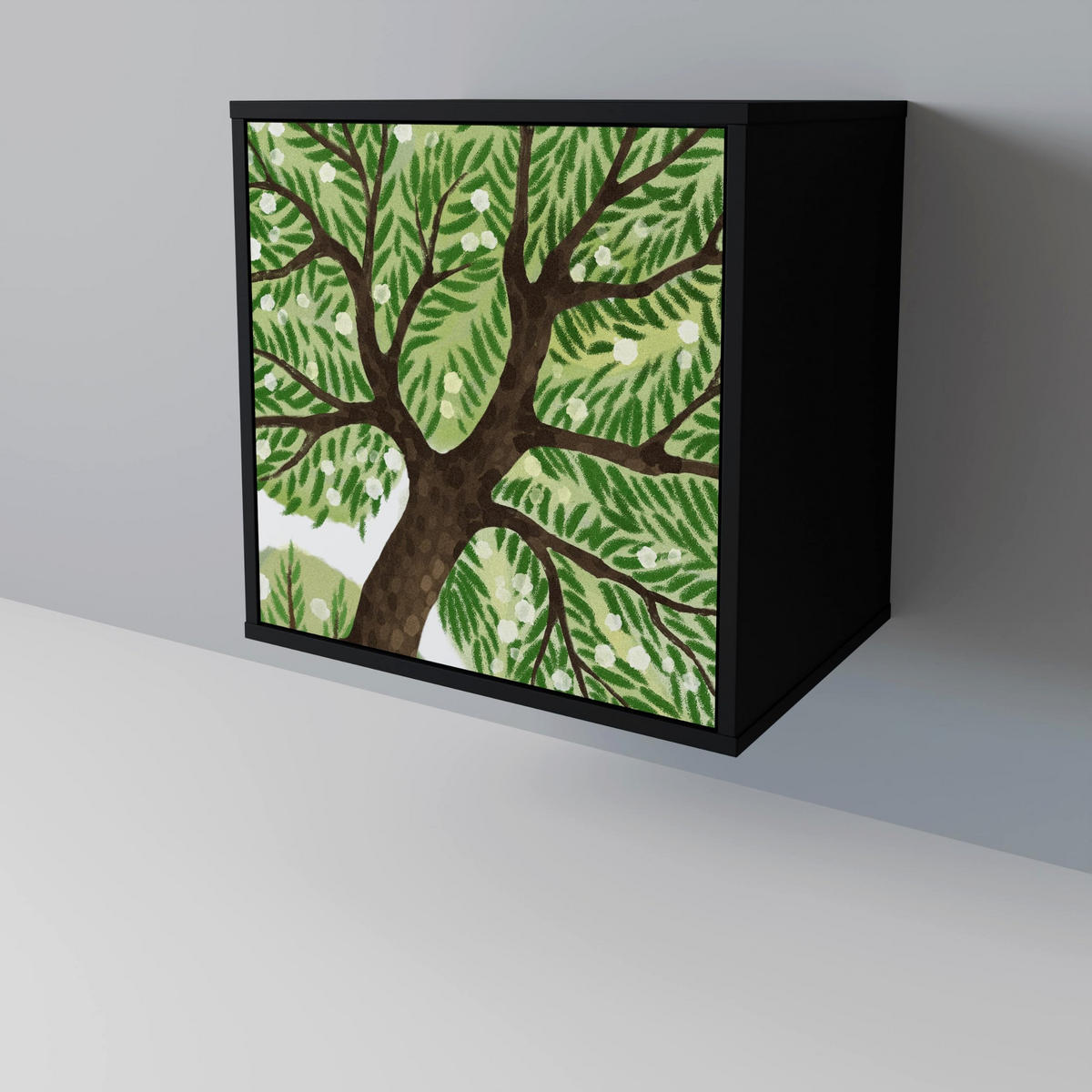 SIDEBOARD WILDERNESS DASH, Schwarz, 57,5x42x75,5 cm, Goldfarbene Metallfüße - Goldfarben/Multicolor, Holzwerkstoff/Metall (57.5/75.5/42cm) - SpaceRebels