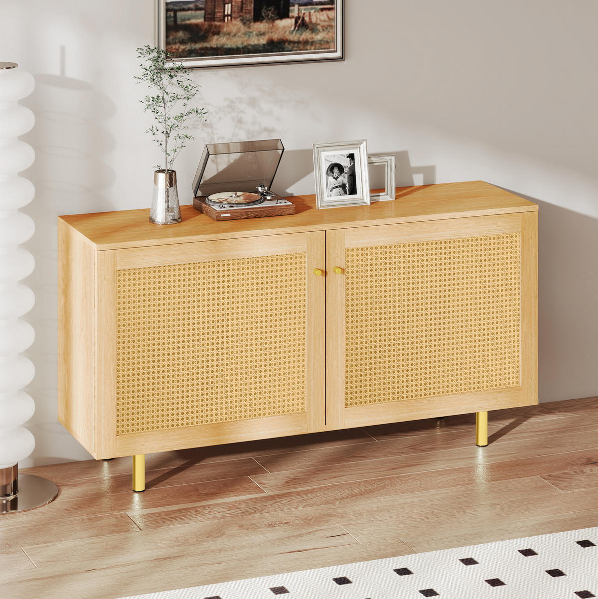 SIDEBOARD 120/40/63 cm mit Rattantüren in Naturholzoptik - Naturfarben, Holzwerkstoff (120/63/40cm) - BEAOK