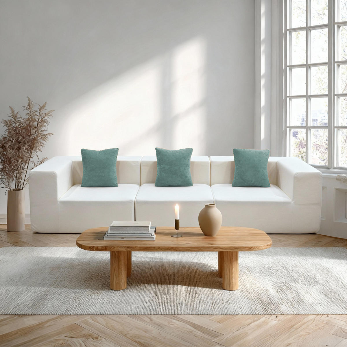 SOFA Pure 3-Sitzer - Weiß Salbei - Türkis/Weiß, Textil (300/62/100cm) - COCO Living