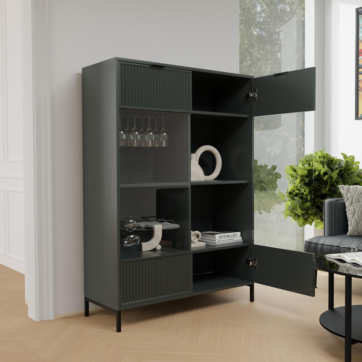 GLASVITRINE groß mit 2 Türen, Grün - Grün, Holzwerkstoff (105/150/41cm) - Idohome