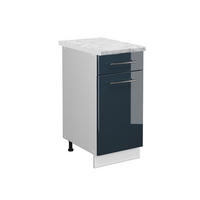 KÜCHENUNTERSCHRANK Fame-Line Dunkelblau Hochglanz 40 cm, AP Marmor - Weiß/Dunkelblau, Holzwerkstoff (40/82/60cm) - Vicco
