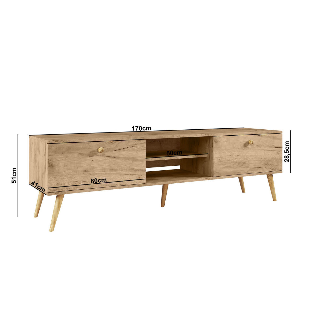 TV-SCHRANK Ikon Eiche Kraft mit Schubladen - Eiche Artisan, Holzwerkstoff (170/50/41cm) - Bettso