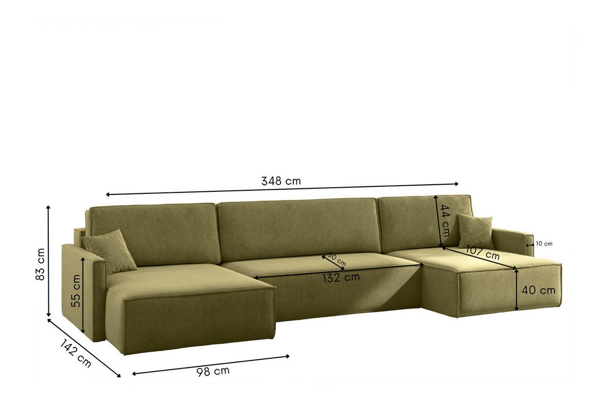 ECKSOFA Carlos U-Form Mit Schlaffunktion Und Bettkasten Stoff Salvador Olive - Olivgrün, Holz (348/142cm) - Kaiser Möbel
