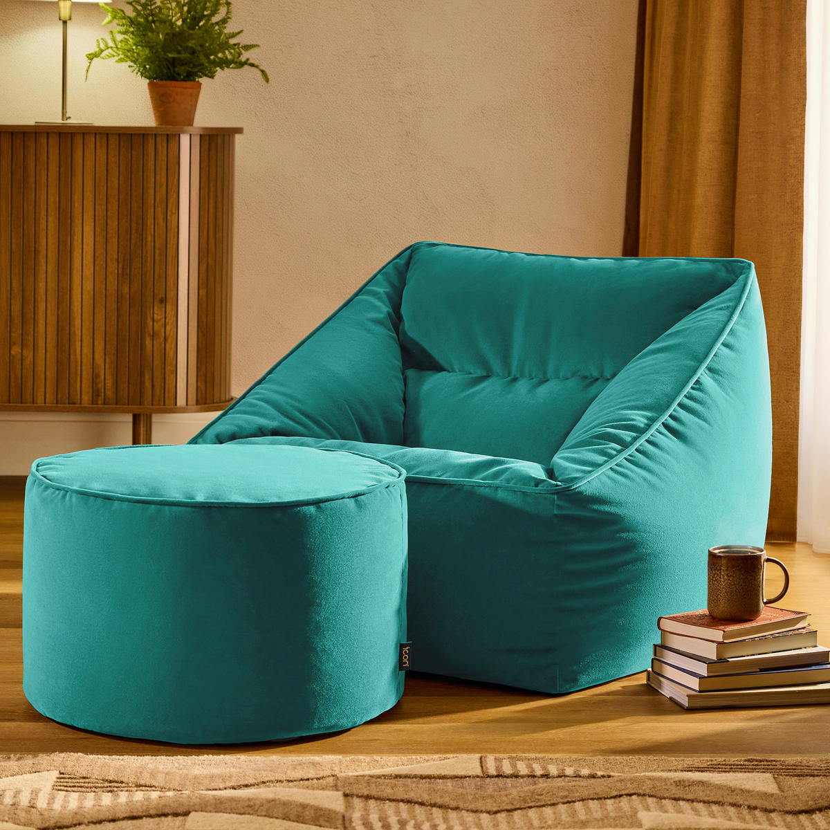 SITZSACK Natalia Samt Sessel mit Milano Fußhocker - Grün, Textil (70/65/70cm) - icon