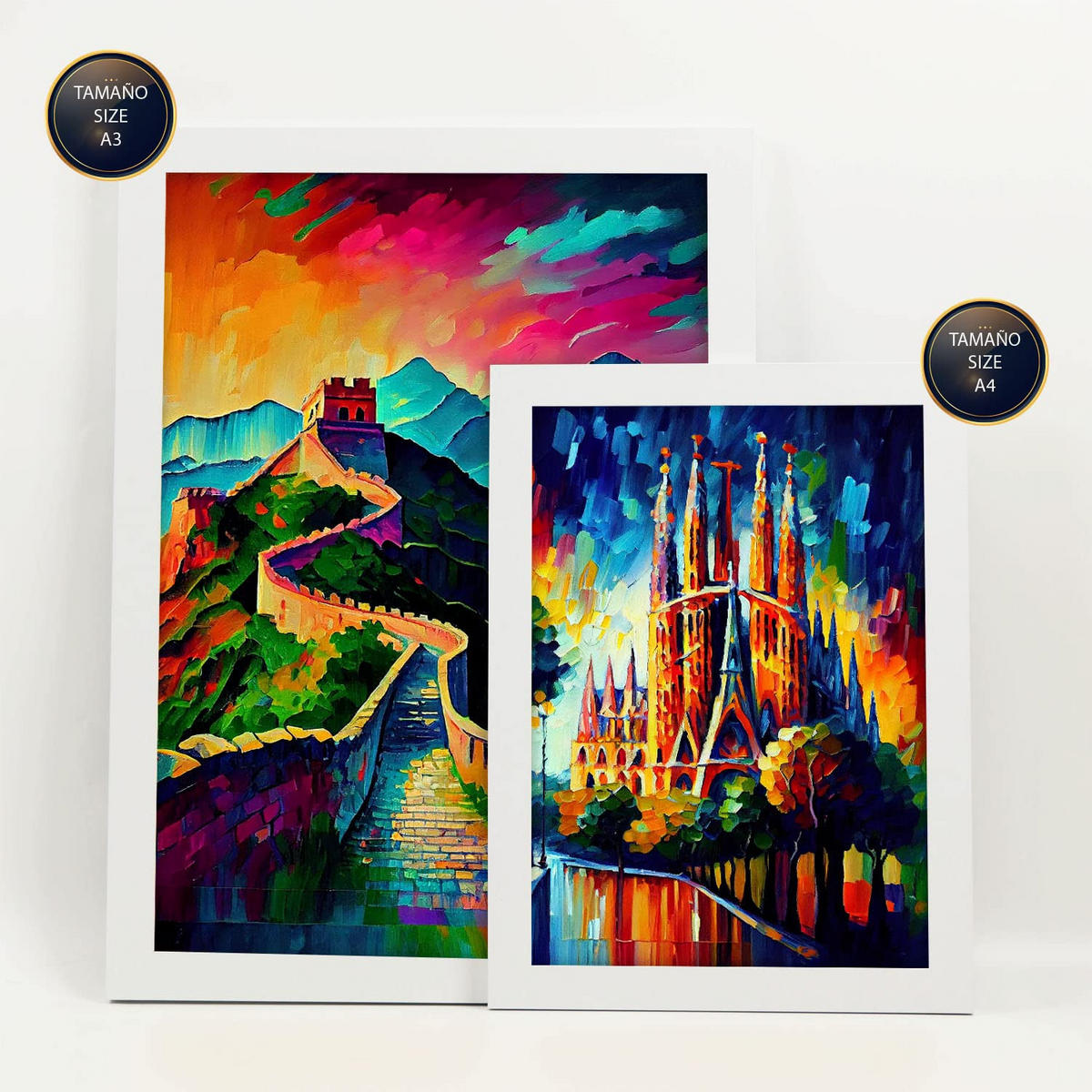 POSTER Set Mit 6 Weg Im Ölgemälde Stil A3 & A4 Weißer Rahmen - Weiß, Papier (29/3cm) - Nacnic