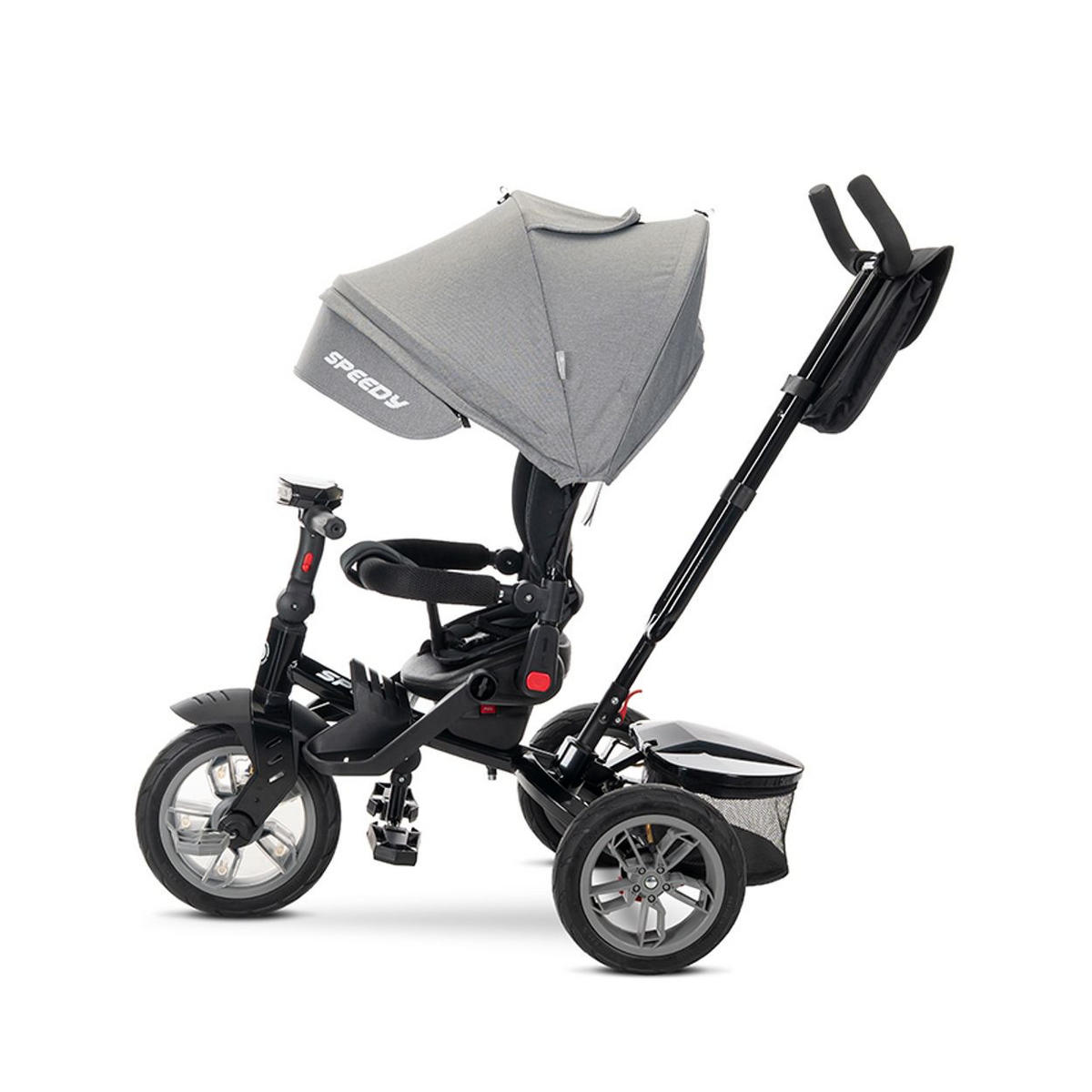 DREIRAD Speedy dunkelgrau Luftreifen, Musikfunktion, Licht am Lenker, Schubstange, Sonnendach - Grau, Metall (109/52/102cm) - Lorelli