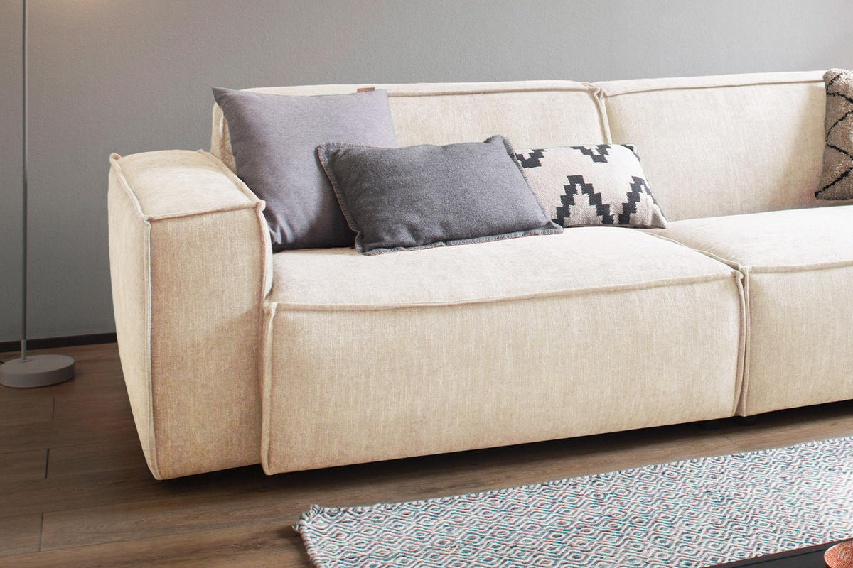 SITZGRUPPE SAMU Beige Webstoff - Beige/Schwarz, Kunststoff/Textil (256/72/106cm) - KAWOLA