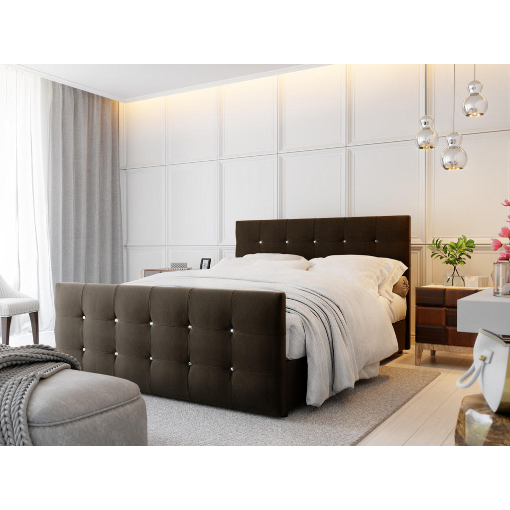 Thumbnail - Bedante Boxbett, Dunkelbraun, Textil, Höhe ca. 19 cm, 140x200 cm, Oeko-Tex® Standard 100, Schlafzimmer, Betten, Boxsprin...