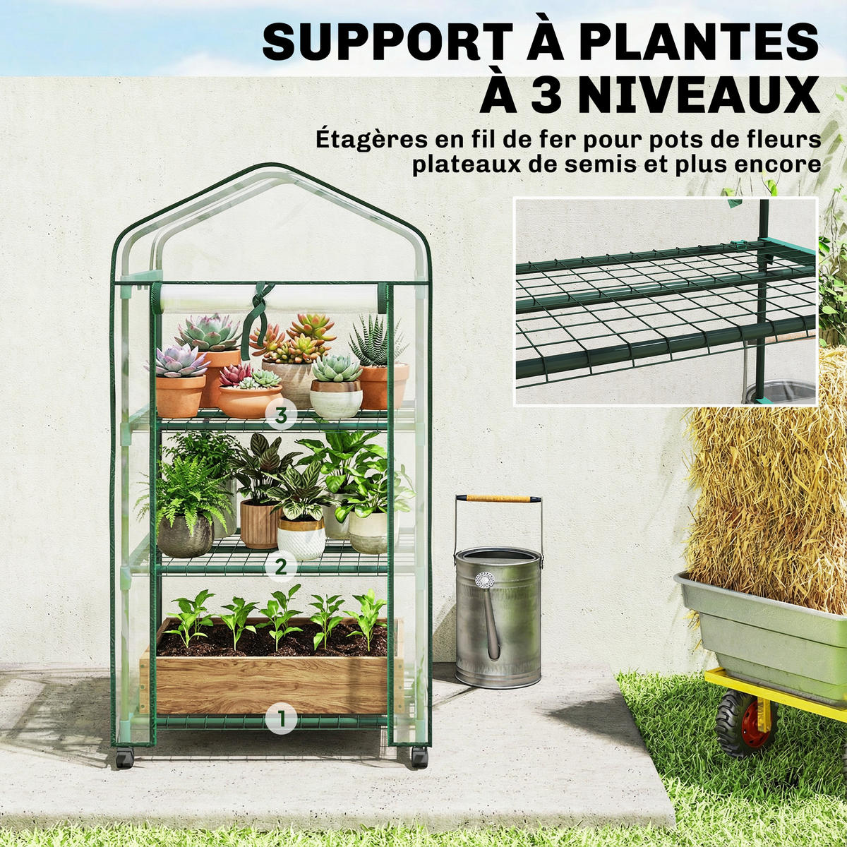 GEWÄCHSHAUS DE-12088 3 Etagen, hochdichte PVC-Bâche, 4 Rollen Transparent - Transparent, Kunststoff (49/130/69cm) - ComfortXL