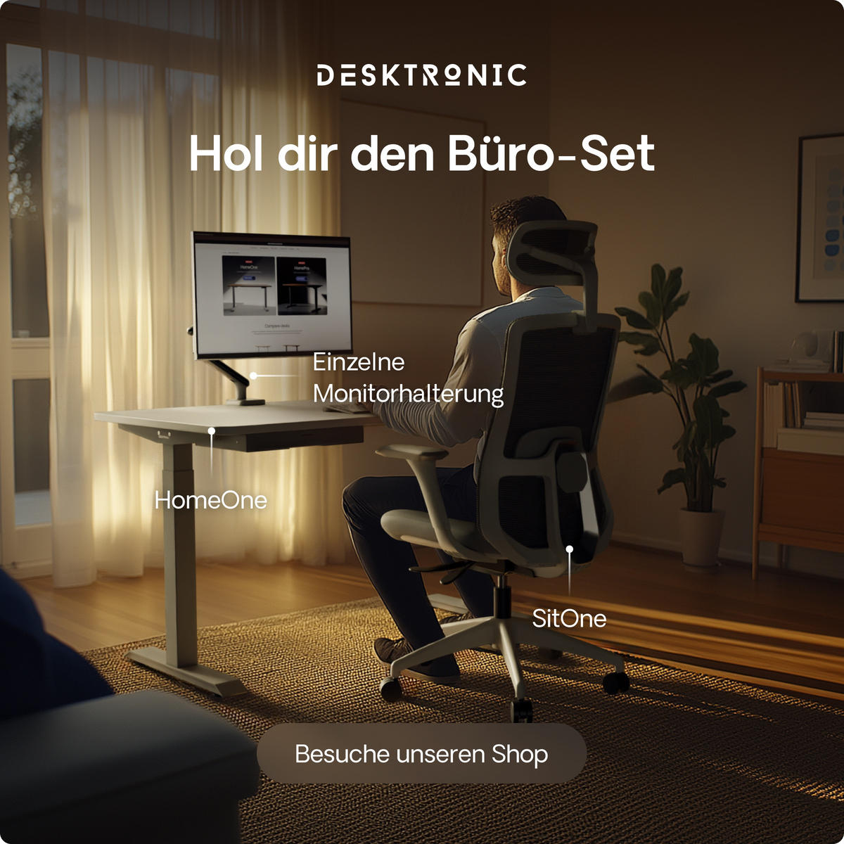 SCHREIBTISCH Elektrisch Höhenverstellbarer HomeOne 120x60cm Grau/Weiß mit Memory-Funktion, Anti-Kollisions Technologie - Weiß/Grau, Holzwerkstoff (60/120/72cm) - Desktronic