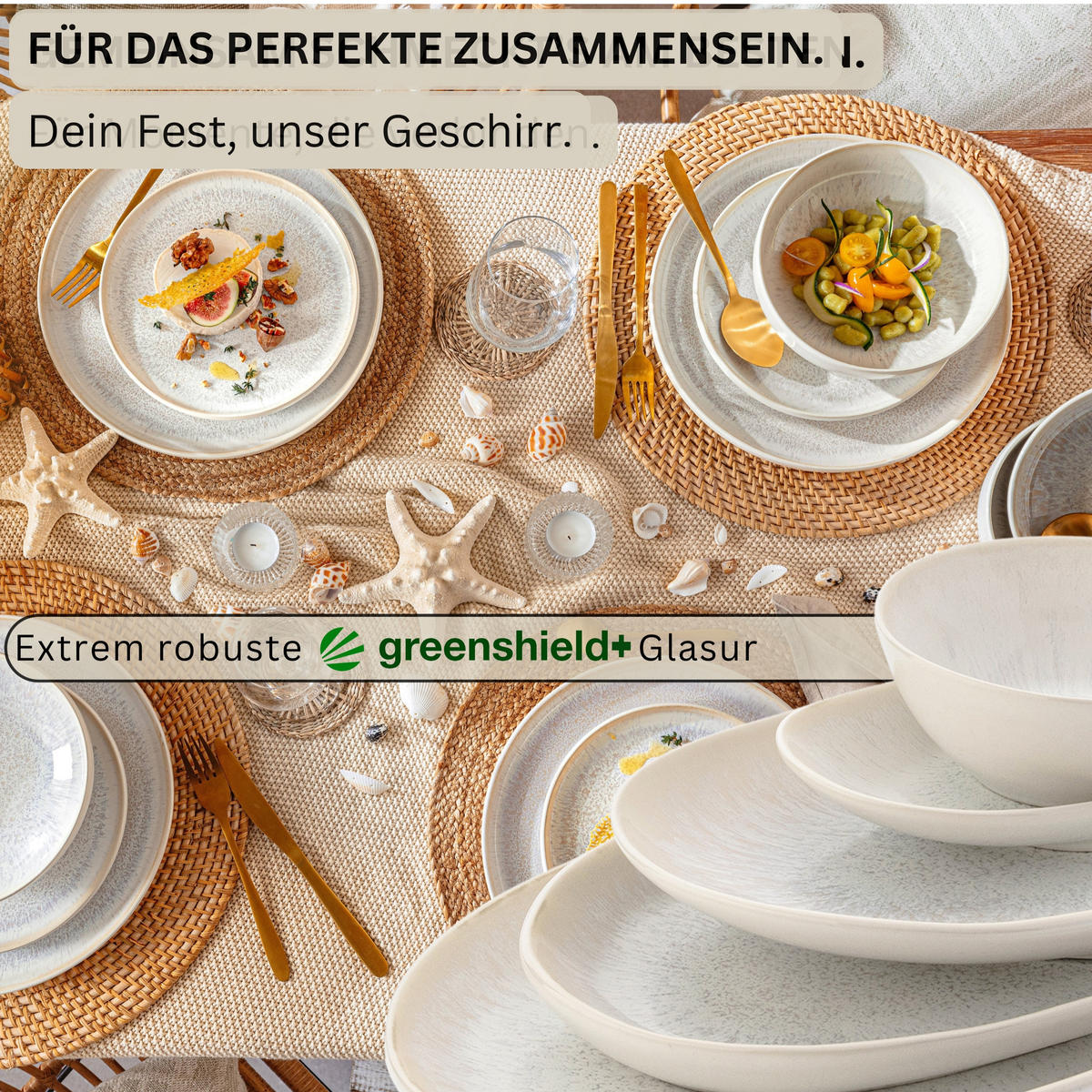 SERVIERPLATTEN Set Korfu - 15 teilig - Creme, Keramik (15/8/36cm) - Sänger