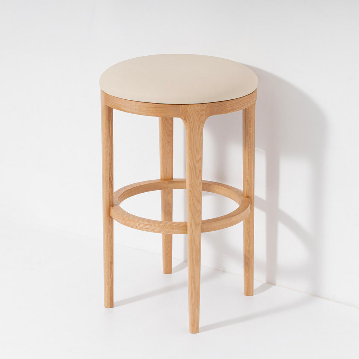 BARHOCKER Nature, Eiche Natur, Kunstleder Beige - Beige, Holz (43/66/43cm) - WOODEK