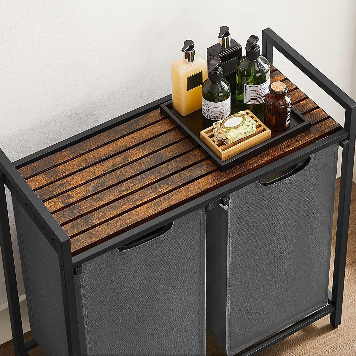 WÄSCHEBEHÄLTER mit 2 Fächern 46L - Grau, Holzwerkstoff (33/72/73cm) - Calicosy