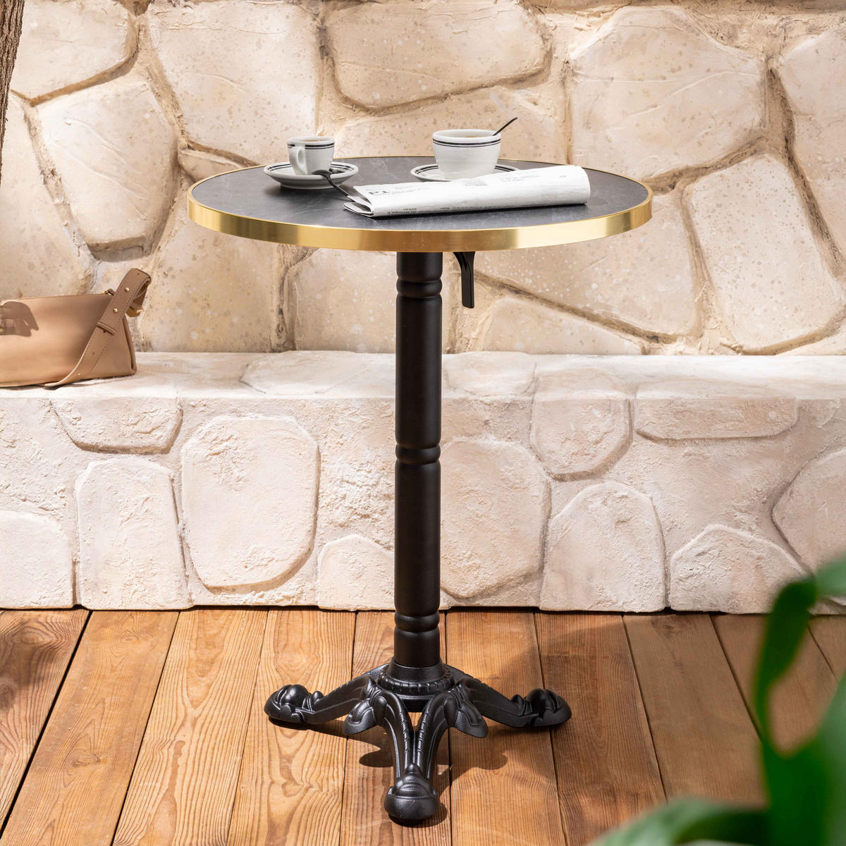 TISCHPLATTE runder 60 cm, Schwarz - Goldfarben/Grau, Metall (60/2.5/60cm) - Oviala