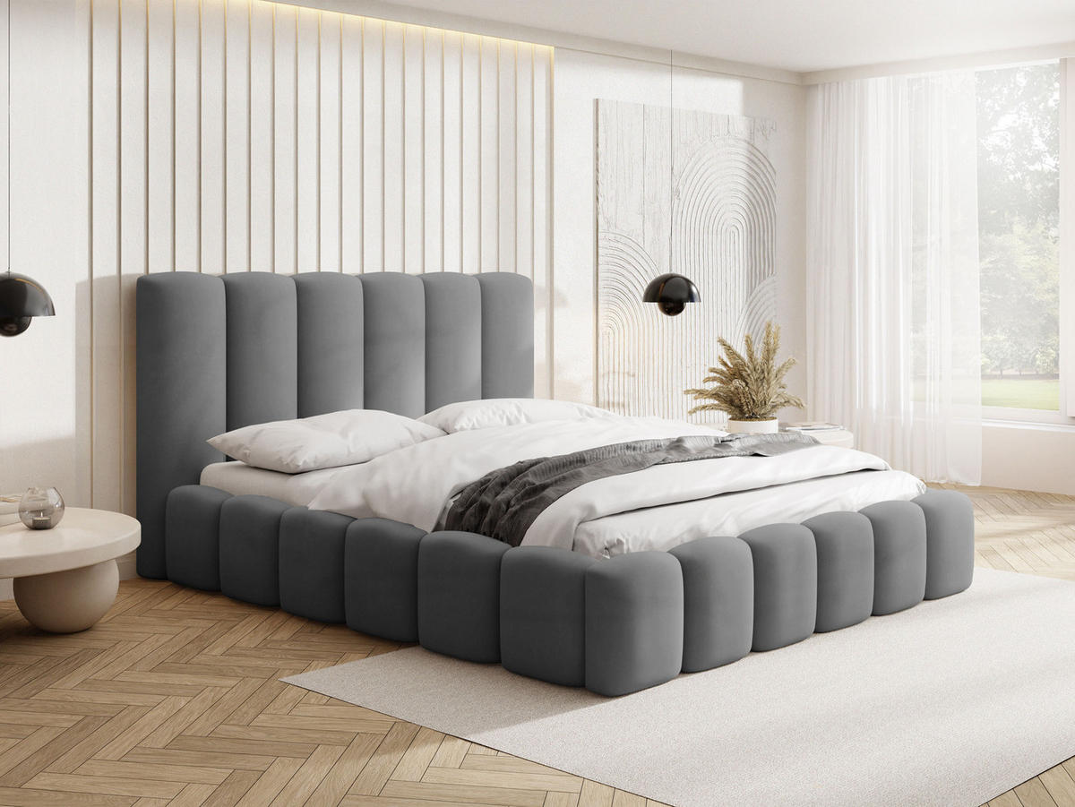 POLSTERBETT Serenity mit Bettkasten, Grau Samt 160x200 cm - Birkefarben/Schwarz, Holzwerkstoff/Kunststoff (160/200cm) - WFL GROUP